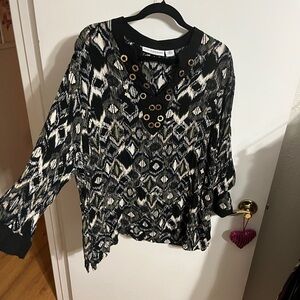💝 3X Sag Harbor Black and Tan Patterned Women's Top